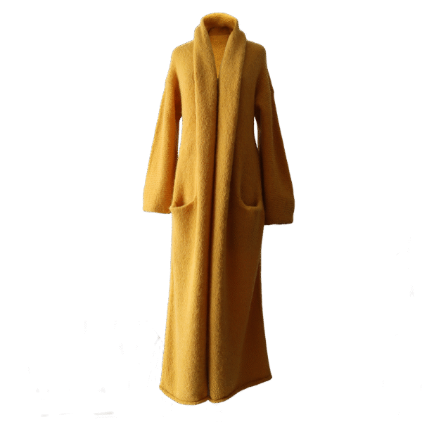 Cardigan Suri Alpaca Blend, long Non-Hooded or Hooded cardigan with belt. Made in Peru by PFL knitwear.com