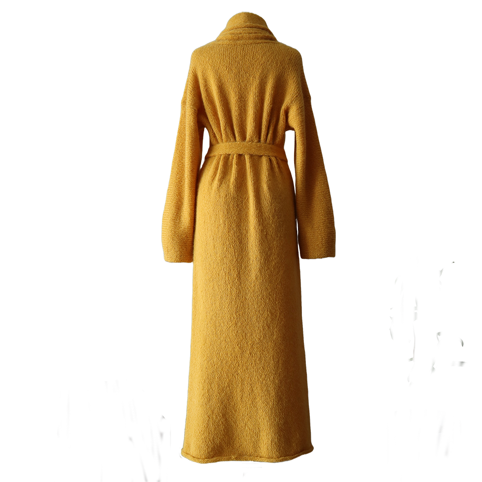 Cardigan Suri Alpaca Blend, long Non-Hooded or Hooded cardigan with belt. Made in Peru by PFL knitwear.com