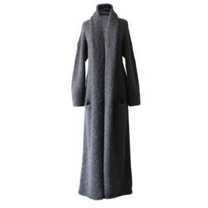 Cardigan Suri Alpaca Blend, long Non-Hooded or Hooded cardigan with belt. Made in Peru by PFL knitwear.com