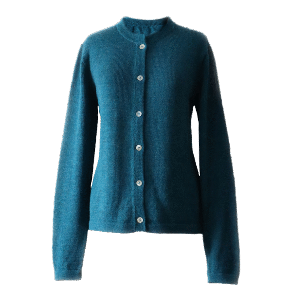 Women's classic cardigan with crew neck and button closure. Made in Peru by PFL knitwear