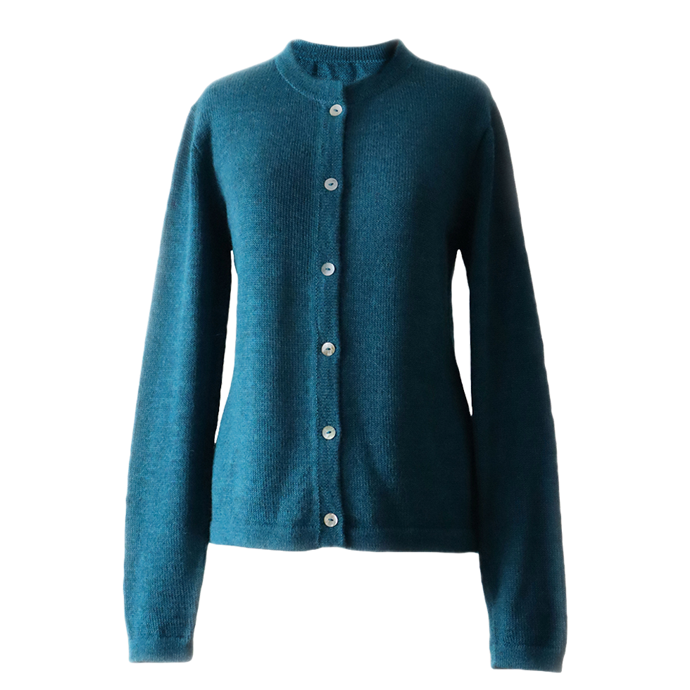 Women's classic cardigan with crew neck and button closure. Made in Peru by PFL knitwear Women's classic cardigan with crew neck and button closure. Made in Peru by PFL knitwear