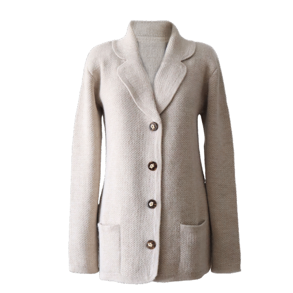 Women's knitted blazer cardigan, alpaca blend with button closure. Made in Peru by PFL knitwear