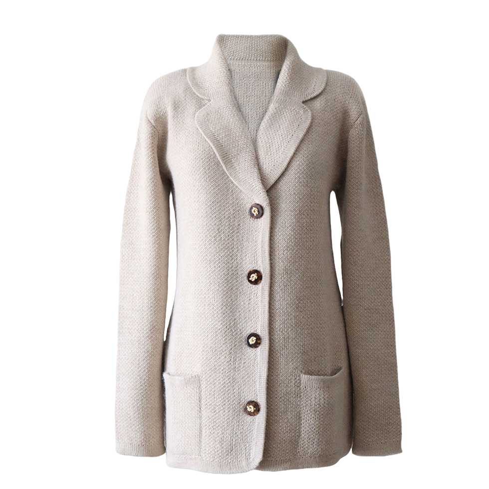 Women's knitted blazer cardigan, alpaca blend with button closure. Made in Peru by PFL knitwear Women's knitted blazer cardigan, alpaca blend with button closure. Made in Peru by PFL knitwear