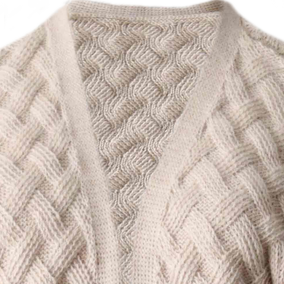 Women's open front cardigan, with braided all over pattern. Made in Peru by PFL knitwear Women's open front cardigan, with braided all over pattern. Made in Peru by PFL knitwear