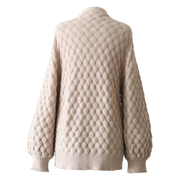 Women's open front cardigan, with braided all over pattern. Made in Peru by PFL knitwear