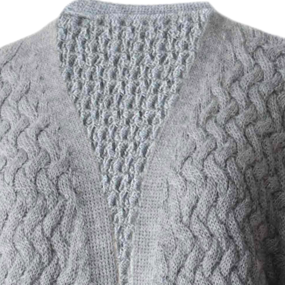 Women's open front cardigan, with a all over cable pattern. Made in Peru by PFL knitwear Women's open front cardigan, with a all over cable pattern. Made in Peru by PFL knitwear