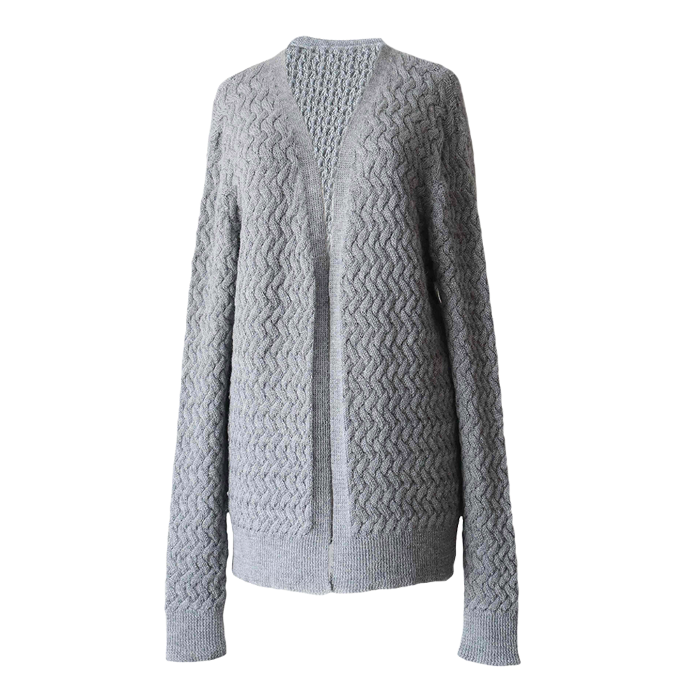 Women's open front cardigan, with a all over cable pattern. Made in Peru by PFL knitwear Women's open front cardigan, with a all over cable pattern. Made in Peru by PFL knitwear
