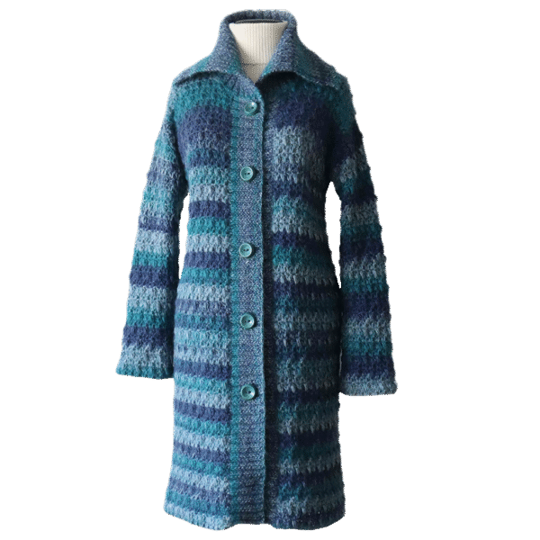 Women's cardigan chunky knitted, high collar cardigan, button closure. Made in Peru by PFL knitwear
