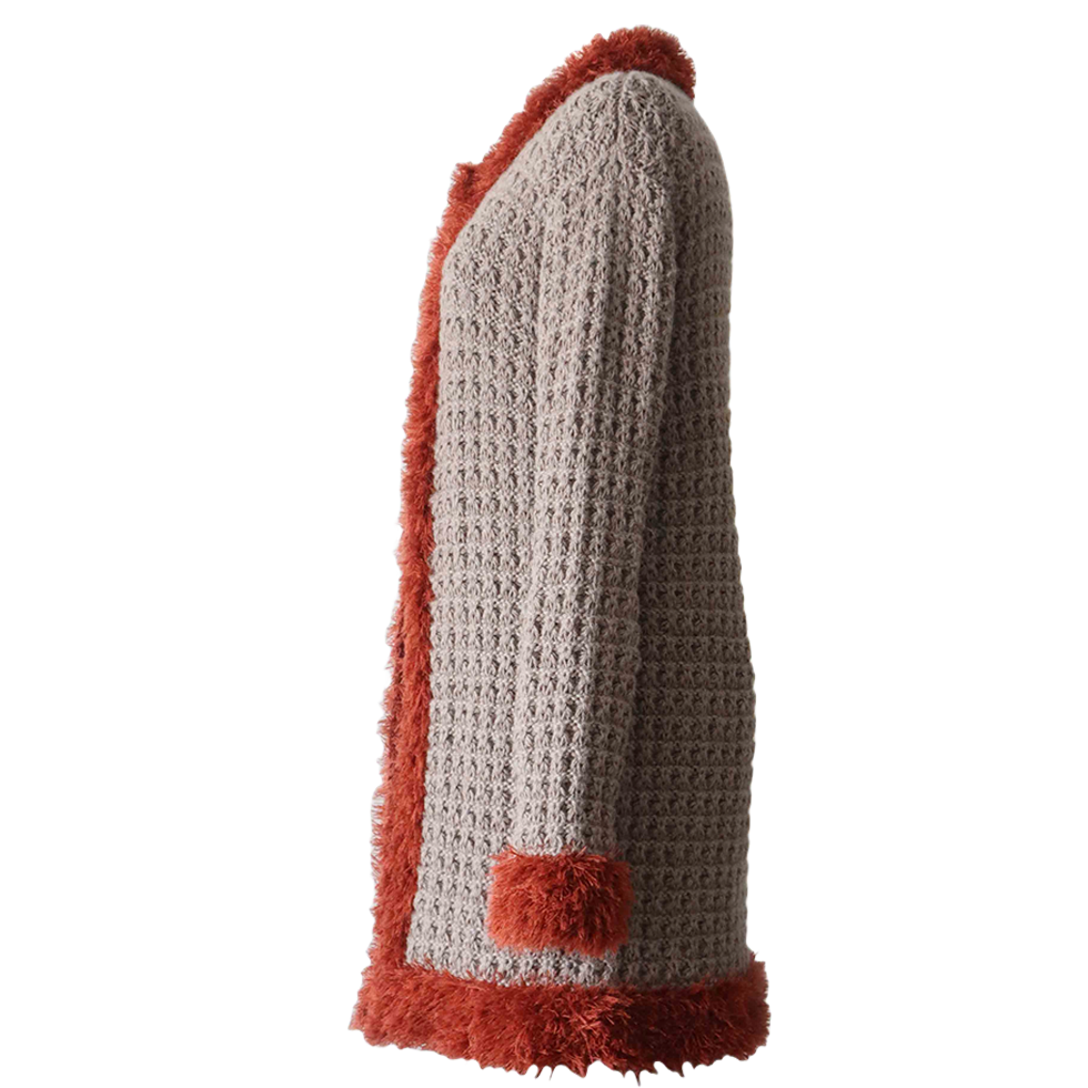 Women's Cardigan baby alpaca with contrasting edges, taupe / tan. Made in Peru by PFL knitwear Women's Cardigan baby alpaca with contrasting edges, taupe / tan. Made in Peru by PFL knitwear