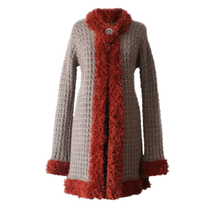 Women's Cardigan baby alpaca with contrasting edges, taupe / tan. Made in Peru by PFL knitwear