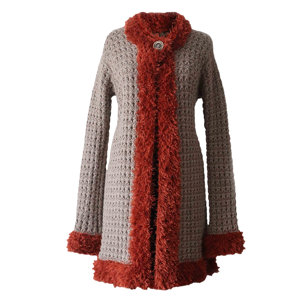 Women's Cardigan baby alpaca with contrasting edges, taupe / tan. Made in Peru by PFL knitwear Women's Cardigan baby alpaca with contrasting edges, taupe / tan. Made in Peru by PFL knitwear