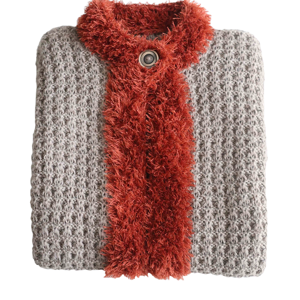 Women's Cardigan baby alpaca with contrasting edges, taupe / tan. Made in Peru by PFL knitwear Women's Cardigan baby alpaca with contrasting edges, taupe / tan. Made in Peru by PFL knitwear