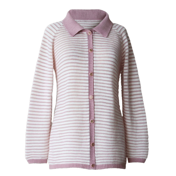 Women's cardigan with relief knitted stripes and button closure. Made in Peru by PFL knitwear