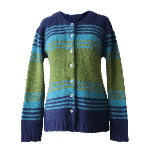 Women's cardigan soft brushed alpaca texture, stripe design. Made in Peru by PFL knitwear