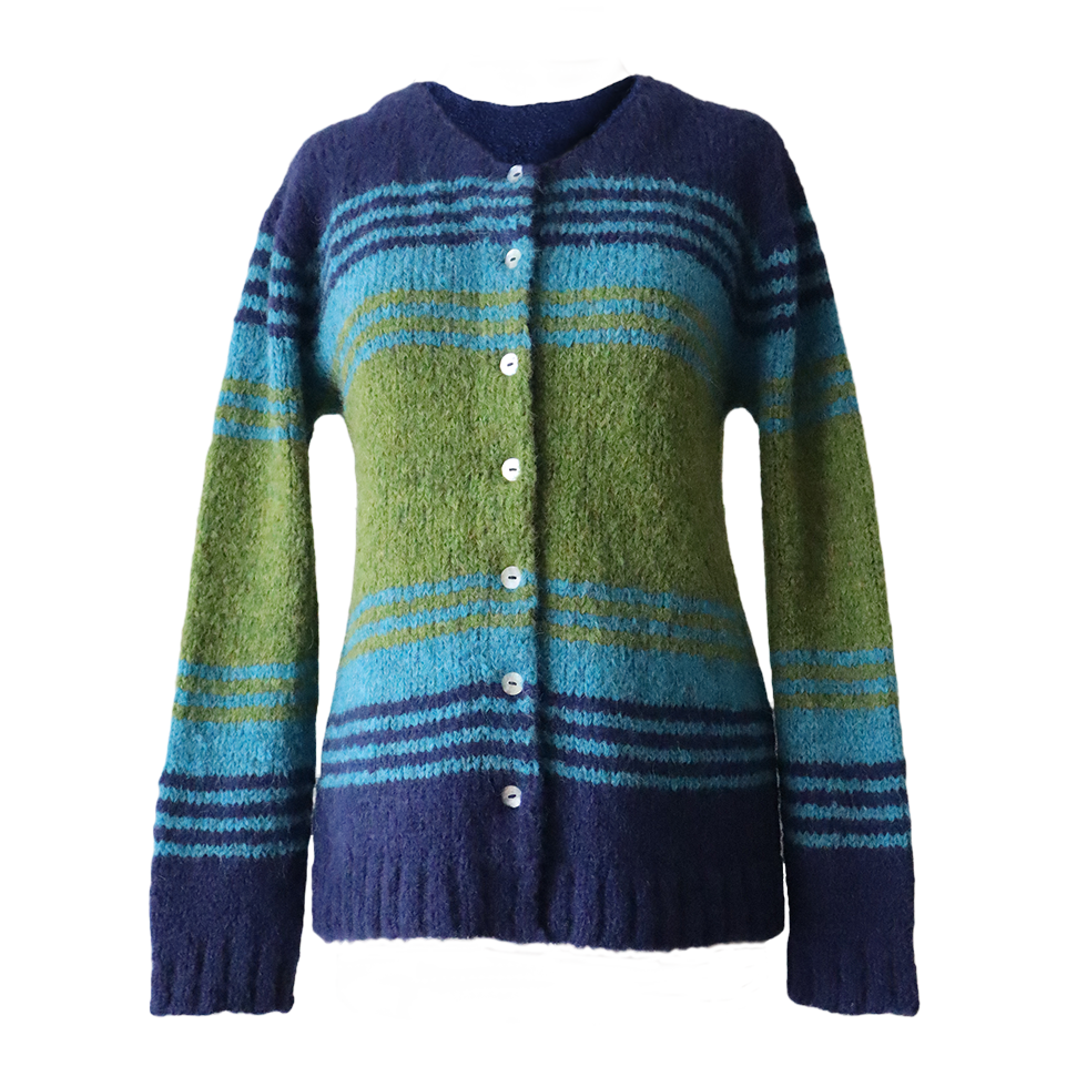 Women's cardigan soft brushed alpaca texture, stripe design. Made in Peru by PFL knitwear Women's cardigan soft brushed alpaca texture, stripe design. Made in Peru by PFL knitwear