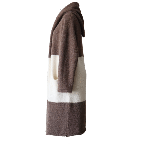 Capote Coat, alpaca blend, long cardigan felted two or three color version. Made in Peru by PFL knitwear