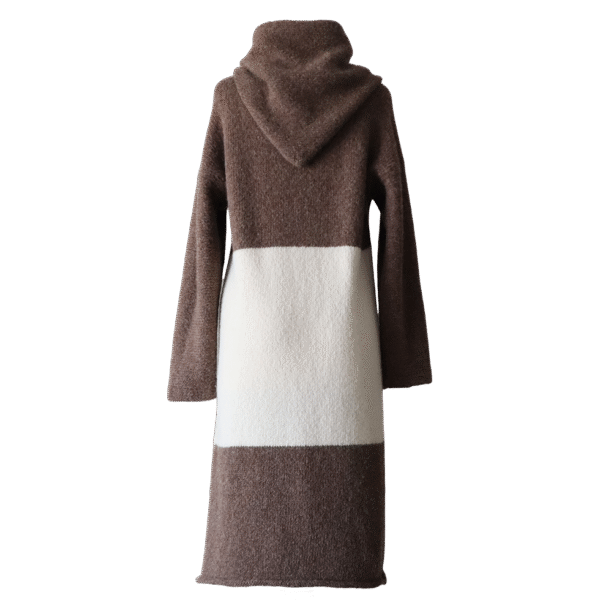 Capote Coat, alpaca blend, long cardigan felted two or three color version. Made in Peru by PFL knitwear