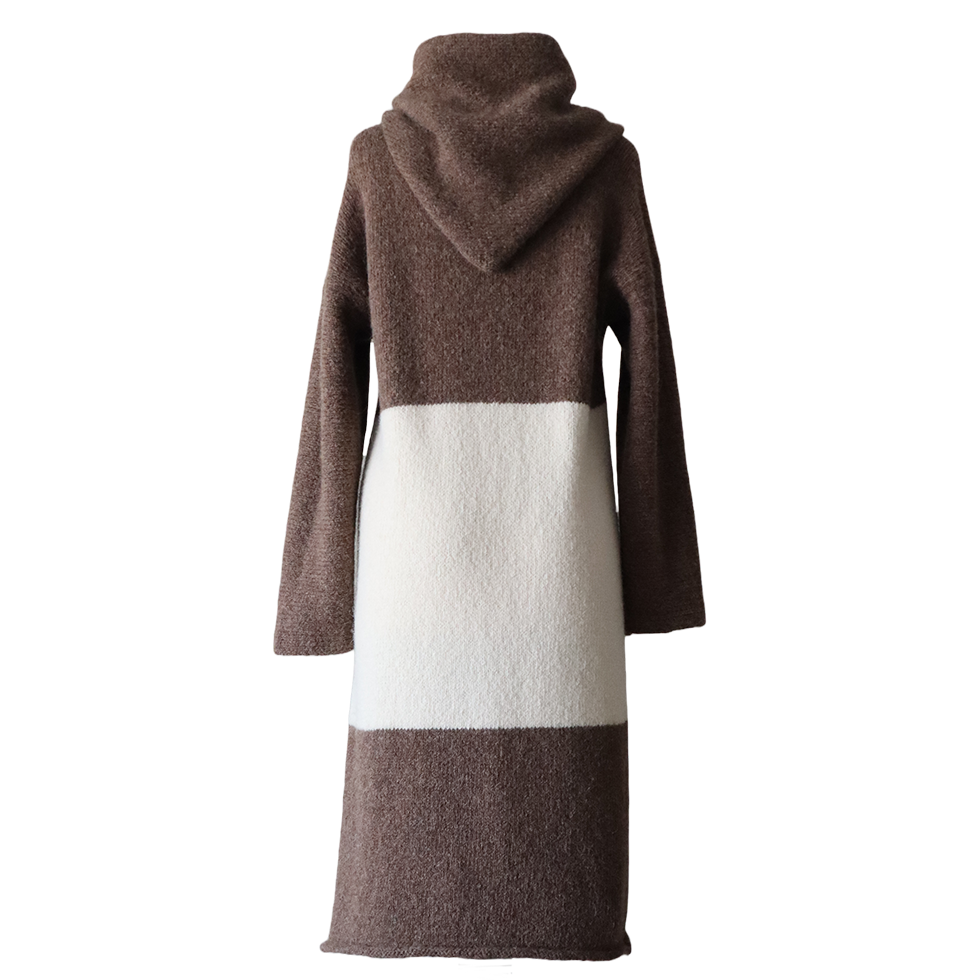 Capote Coat, alpaca blend, long cardigan felted two or three color version. Made in Peru by PFL knitwear Capote Coat, alpaca blend, long cardigan felted two or three color version. Made in Peru by PFL knitwear
