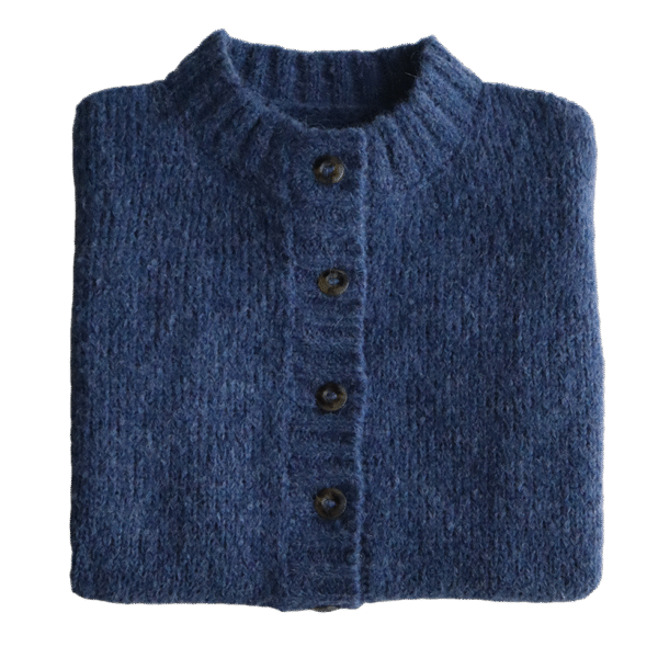 Women's cardigan with brushed texture, button closure and standing collar. Made in Peru by PFL knitwear