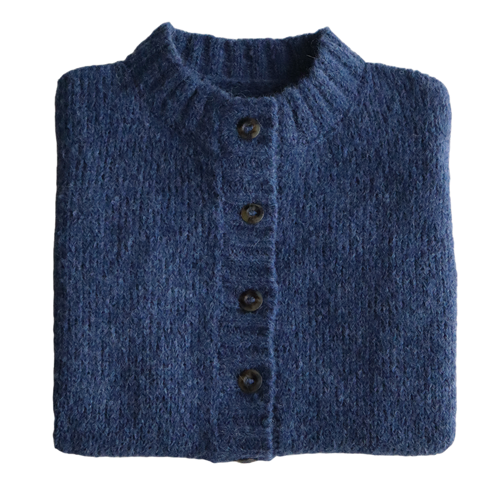 Women's cardigan with brushed texture, button closure and standing collar. Made in Peru by PFL knitwear Women's cardigan with brushed texture, button closure and standing collar. Made in Peru by PFL knitwear