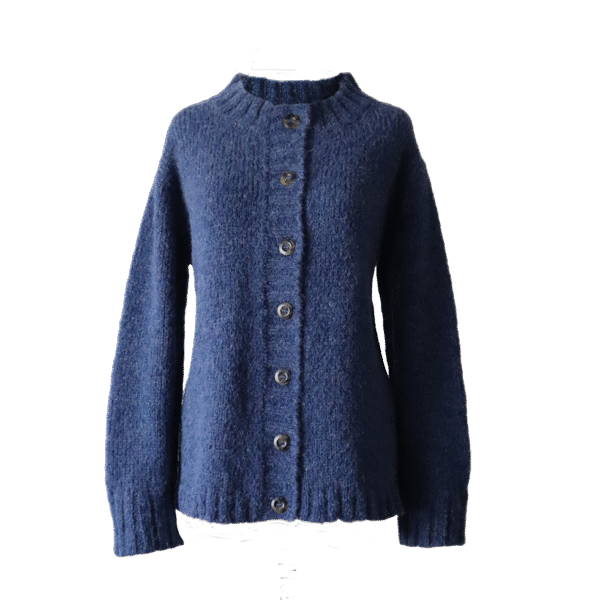 Women's cardigan with brushed texture, button closure and standing collar. Made in Peru by PFL knitwear
