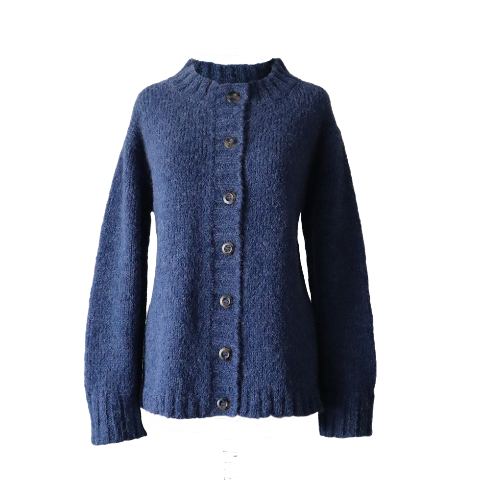 Women's cardigan with brushed texture, button closure and standing collar. Made in Peru by PFL knitwear Women's cardigan with brushed texture, button closure and standing collar. Made in Peru by PFL knitwear