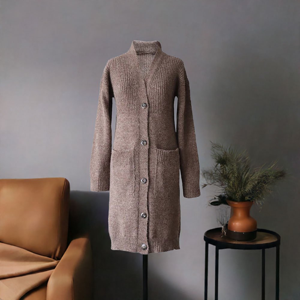 Women's soft brushed alpaca cardigan with V-neck and button closure. Made in Peru by PFL knitwear