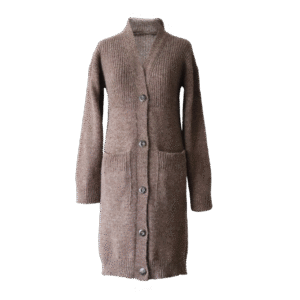 Women's soft brushed alpaca cardigan with V-neck and button closure. Made in Peru by PFL knitwear