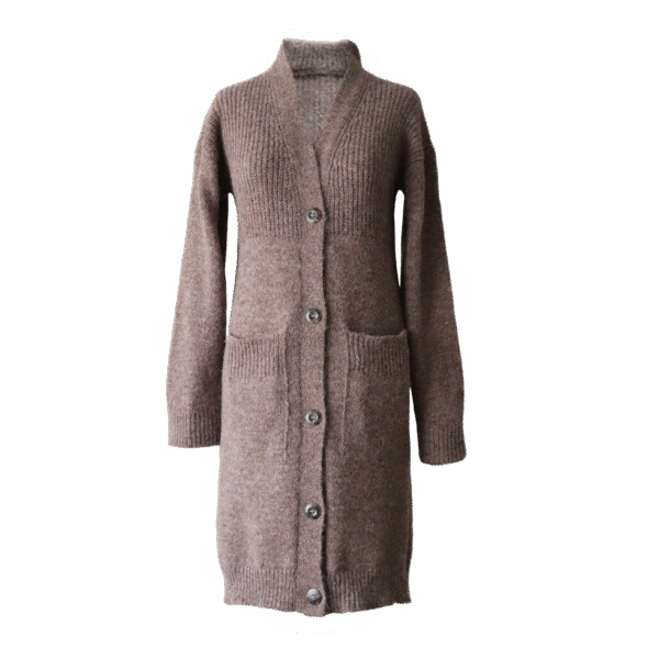 Women's soft brushed alpaca cardigan with V-neck and button closure. Made in Peru by PFL knitwear