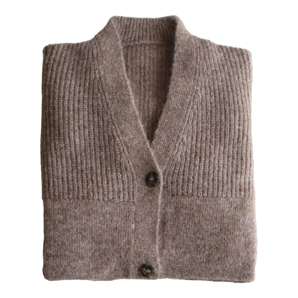 Women's soft brushed alpaca cardigan with V-neck and button closure. Made in Peru by PFL knitwear