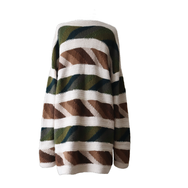 Women's alpaca cardigan Hand-Knitted Intarsia oversized with striped pattern. Made in Peru by PFL knitwear