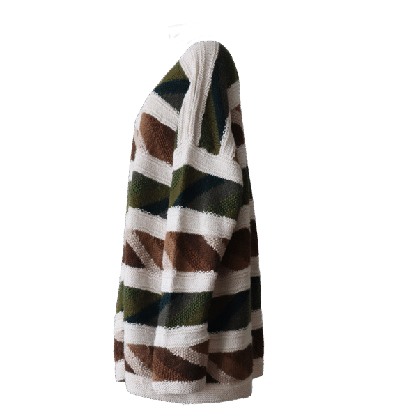 Women's alpaca cardigan Hand-Knitted Intarsia oversized with striped pattern. Made in Peru by PFL knitwear