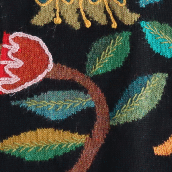 Women's cardigan alpaca intarsia knitted flower pattern. Made in Peru by PFL knitwear