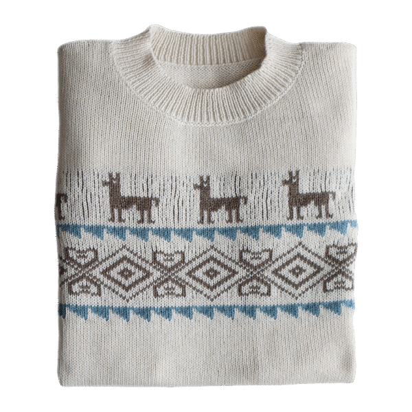 Unisex Sweater pullover baby alpaca blend handknitted with llama pattern, Made in Peru by PFL Knitwear