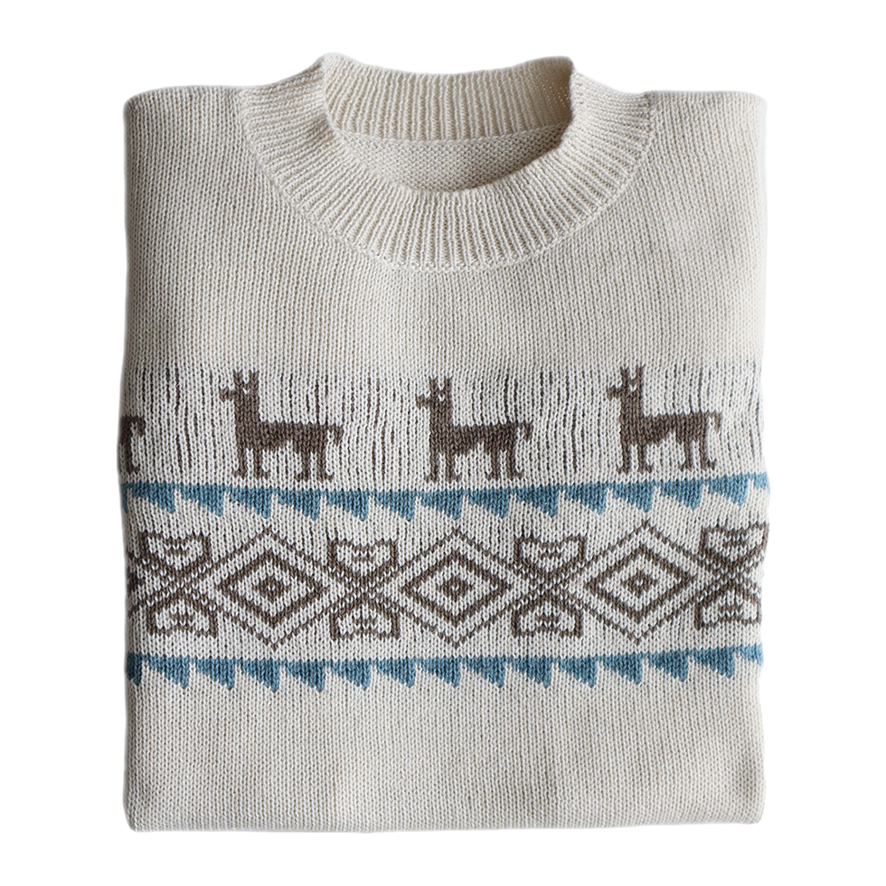 Unisex Sweater pullover baby alpaca blend handknitted with llama pattern, Made in Peru by PFL Knitwear Unisex Sweater pullover baby alpaca blend handknitted with llama pattern, Made in Peru by PFL Knitwear