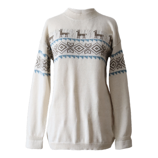 Unisex Sweater pullover baby alpaca blend handknitted with llama pattern, Made in Peru by PFL Knitwear