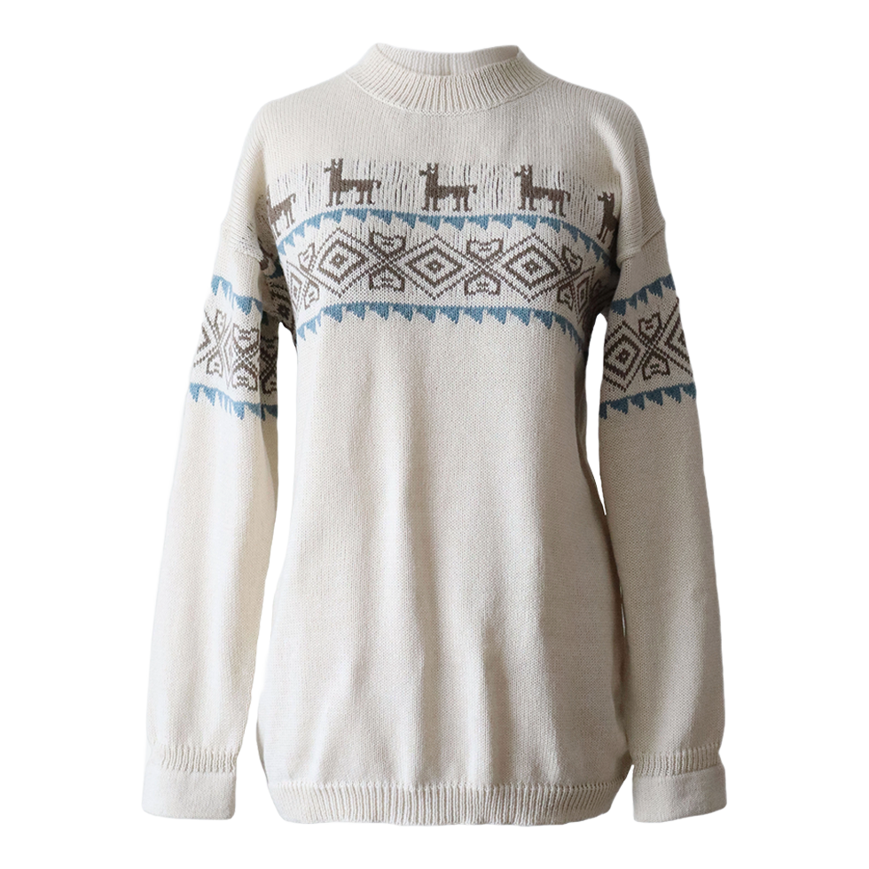 Unisex Sweater pullover baby alpaca blend handknitted with llama pattern, Made in Peru by PFL Knitwear Unisex Sweater pullover baby alpaca blend handknitted with llama pattern, Made in Peru by PFL Knitwear