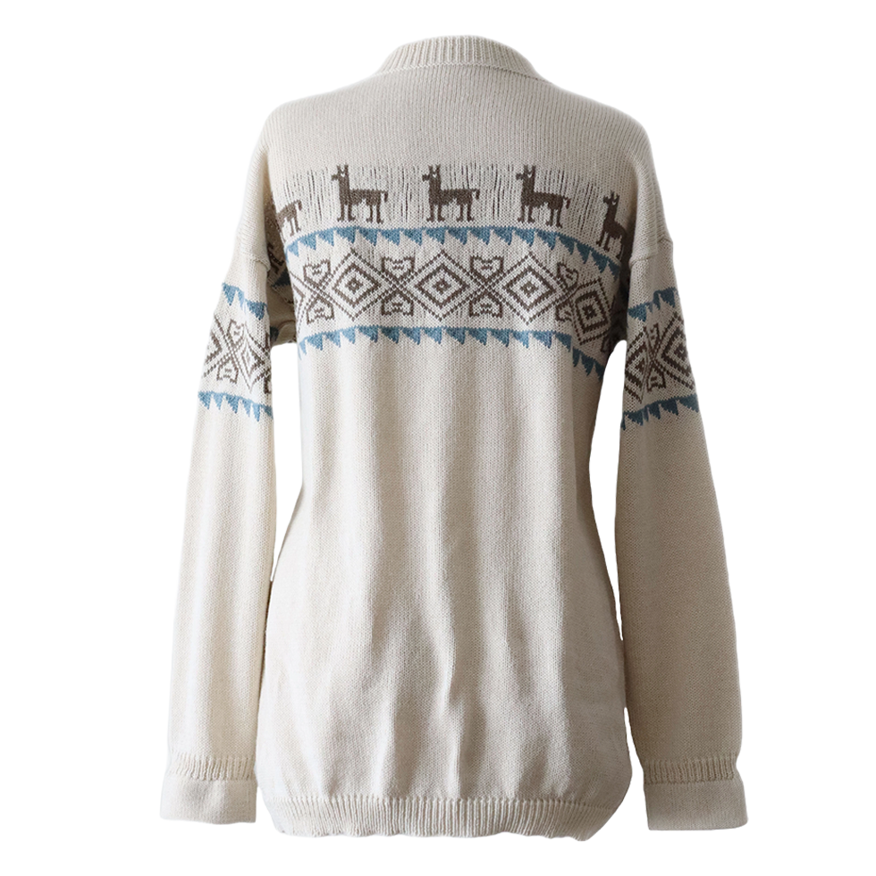 Unisex Sweater pullover baby alpaca blend handknitted with llama pattern, Made in Peru by PFL Knitwear Unisex Sweater pullover baby alpaca blend handknitted with llama pattern, Made in Peru by PFL Knitwear