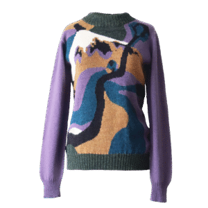 Women's sweater alpaca with intarsia knitted pattern on the front. Made in Peru .by PFL knitwear