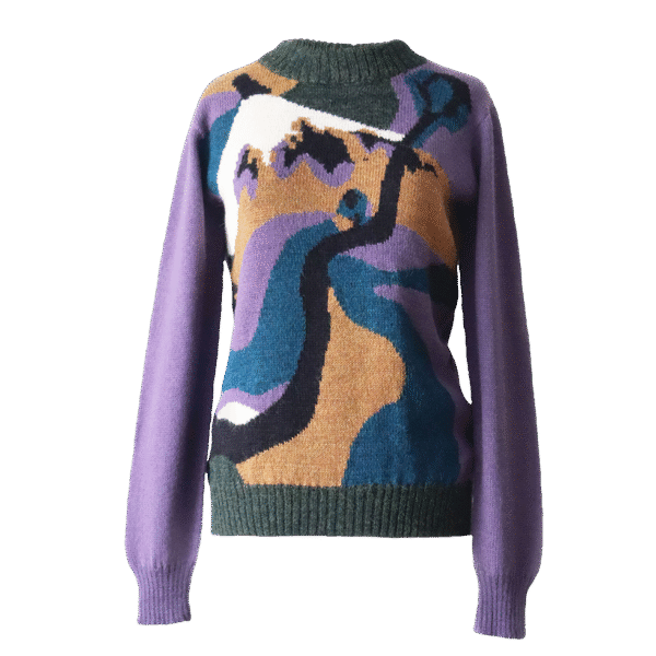 Women's sweater alpaca with intarsia knitted pattern on the front. Made in Peru .by PFL knitwear