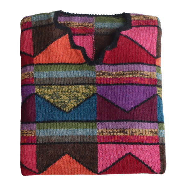 Women's Alpaca Sweater multicolor Intarsia knitted with Graphic Design. Made in Peru by PFL knitwear
