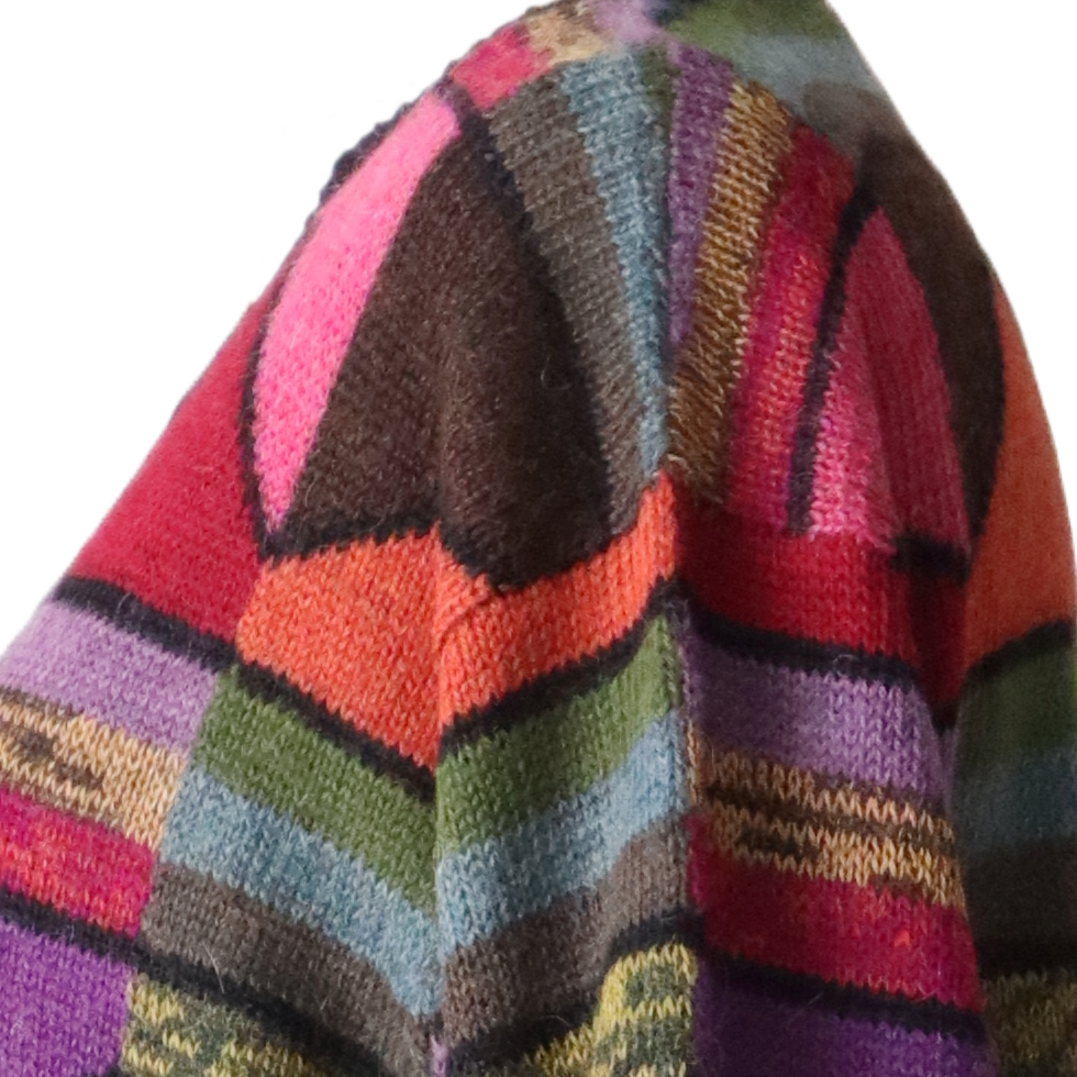Women's Alpaca Sweater multicolor Intarsia knitted with Graphic Design. Made in Peru by PFL knitwear Women's Alpaca Sweater multicolor Intarsia knitted with Graphic Design. Made in Peru by PFL knitwear