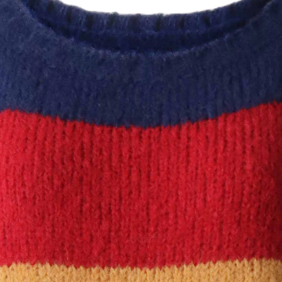 Women's sweater, in soft brushed alpaca blend, five color stripe design Made in Peru by PFL knitwear Women's sweater, in soft brushed alpaca blend, five color stripe design Made in Peru by PFL knitwear