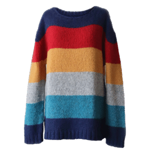 Women's sweater, in soft brushed alpaca blend, five color stripe design Made in Peru by PFL knitwear