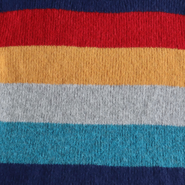 Women's sweater, in soft brushed alpaca blend, five color stripe design Made in Peru by PFL knitwear