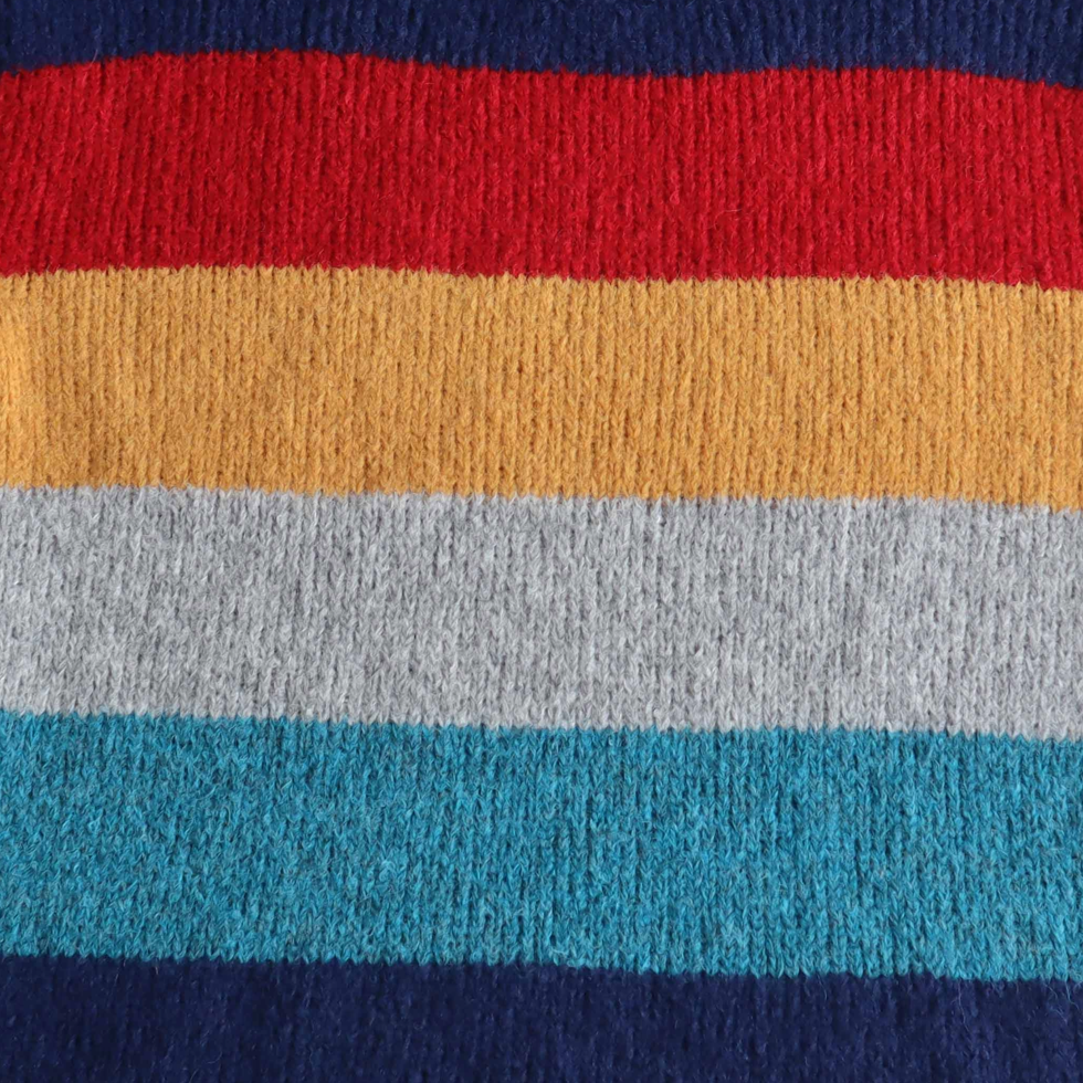 Women's sweater, in soft brushed alpaca blend, five color stripe design Made in Peru by PFL knitwear Women's sweater, in soft brushed alpaca blend, five color stripe design Made in Peru by PFL knitwear