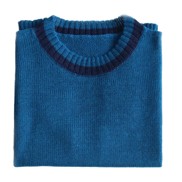 Women's sleeveless sweater 100% royal alpaca color blue with stripes. Made in Peru by PFL knitwear