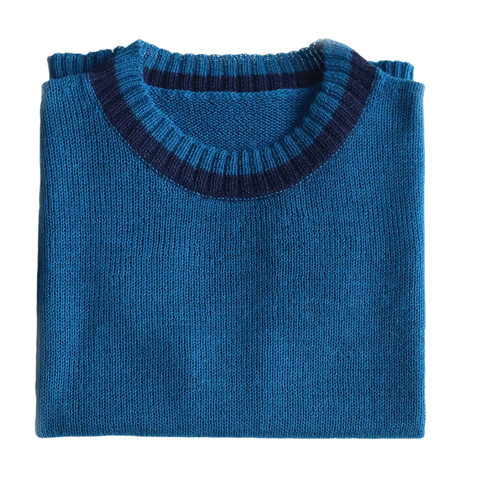 Women's sleeveless sweater 100% royal alpaca color blue with stripes. Made in Peru by PFL knitwear Women's sleeveless sweater 100% royal alpaca color blue with stripes. Made in Peru by PFL knitwear
