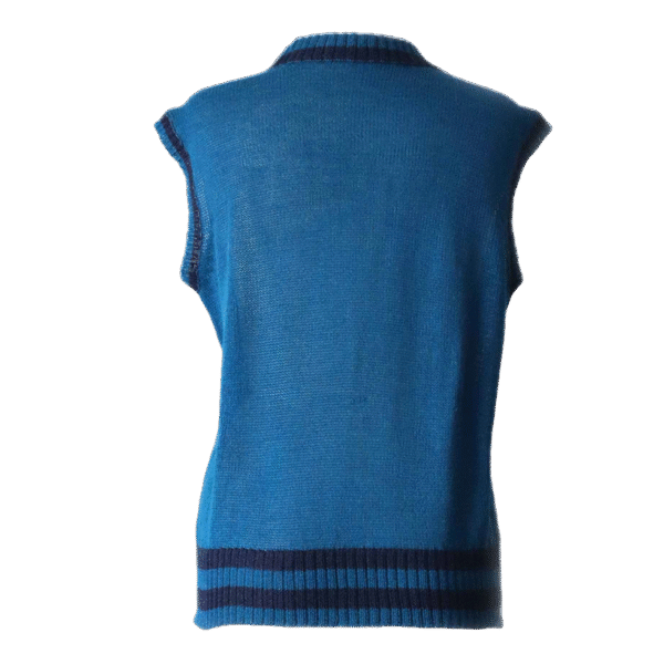 Women's sleeveless sweater 100% royal alpaca color blue with stripes. Made in Peru by PFL knitwear
