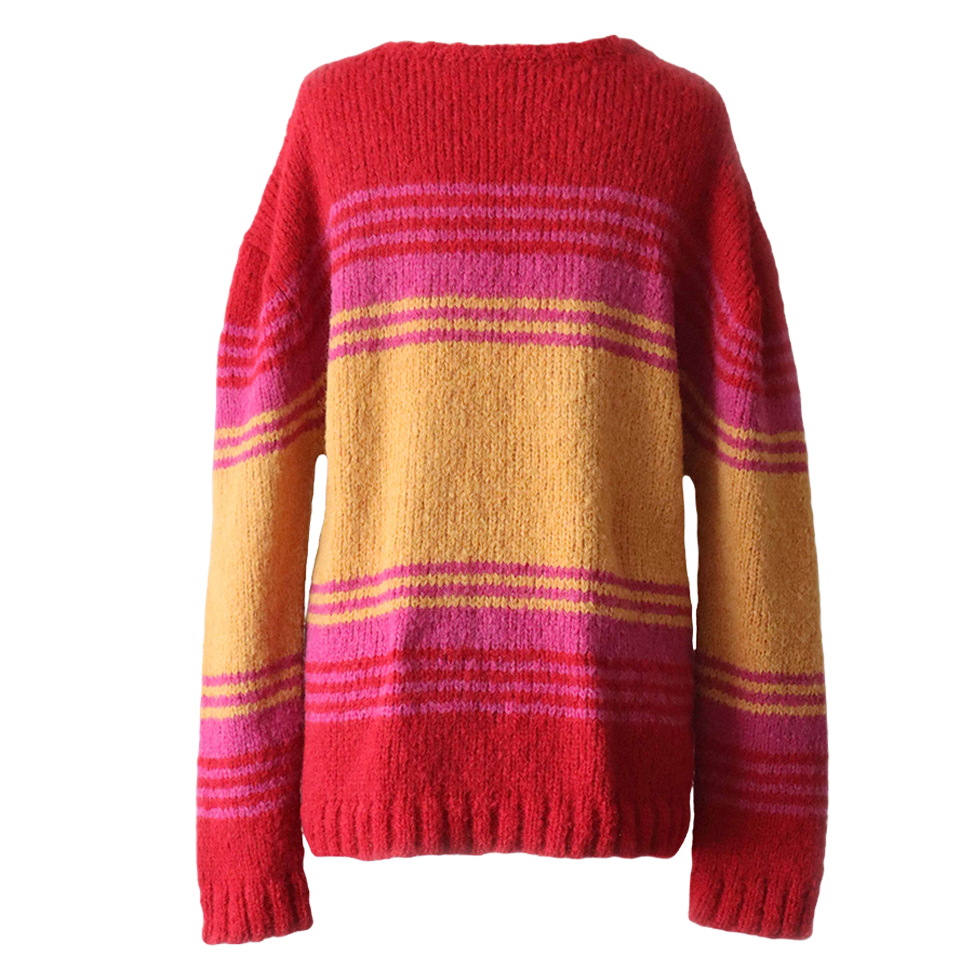 Women's sweater, in soft brushed alpaca blend, three color striped design. Made in Peru by PFL knitwear Women's sweater, in soft brushed alpaca blend, three color striped design. Made in Peru by PFL knitwear